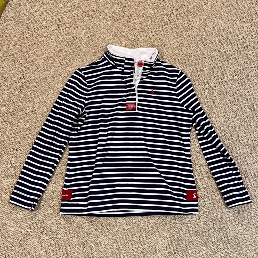 Joules navy and white striped pull-over